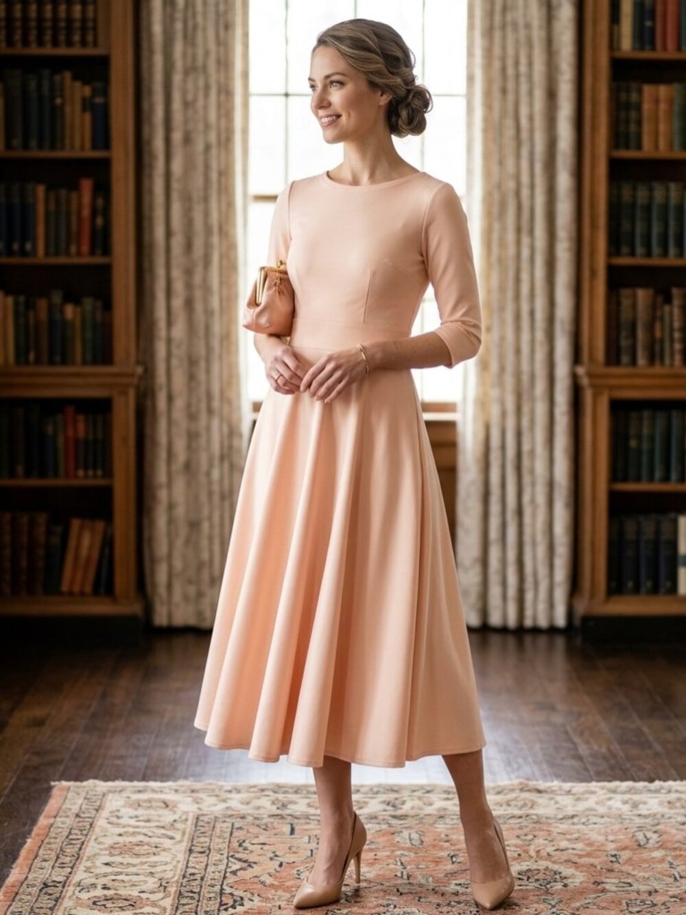 Vintage Hepburn 50's Swing Maxi Dress Light Pink